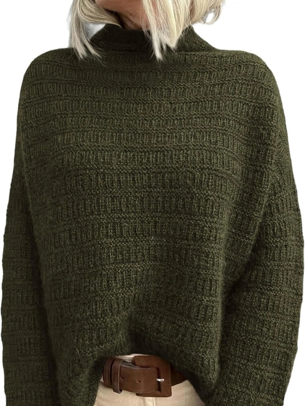 NEW Women's Olive Turtleneck Knit Sweater - Classic Cozy Pullover XL